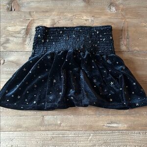 Black Smocked Mini Skirt with Star Pattern